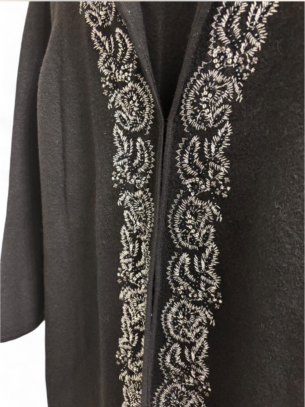 Beautiful Jones New York Collection long black open-front cardigan Merino - Picture 4 of 8